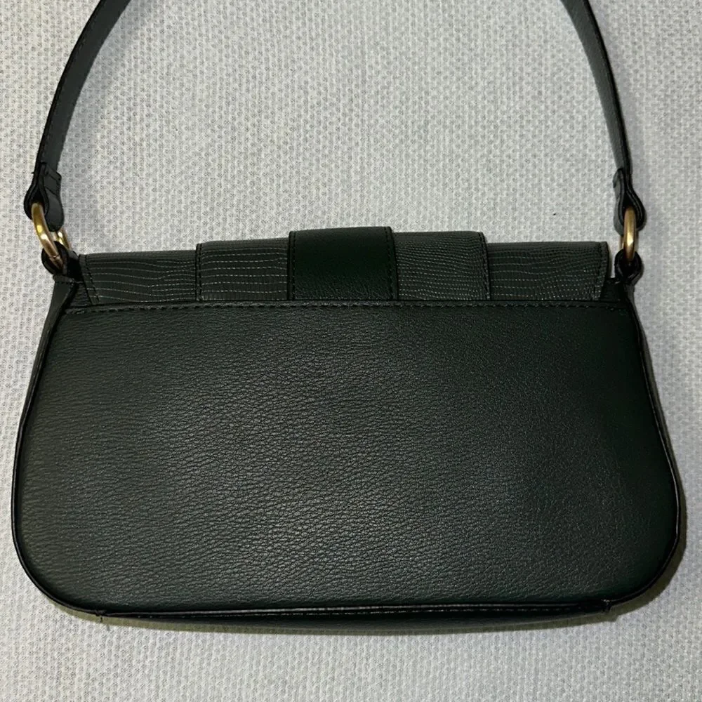 TIME and TRU Small Dark Green Faux Pebbled Leather Hobo Bag Purse